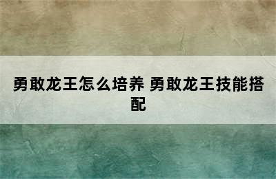 勇敢龙王怎么培养 勇敢龙王技能搭配